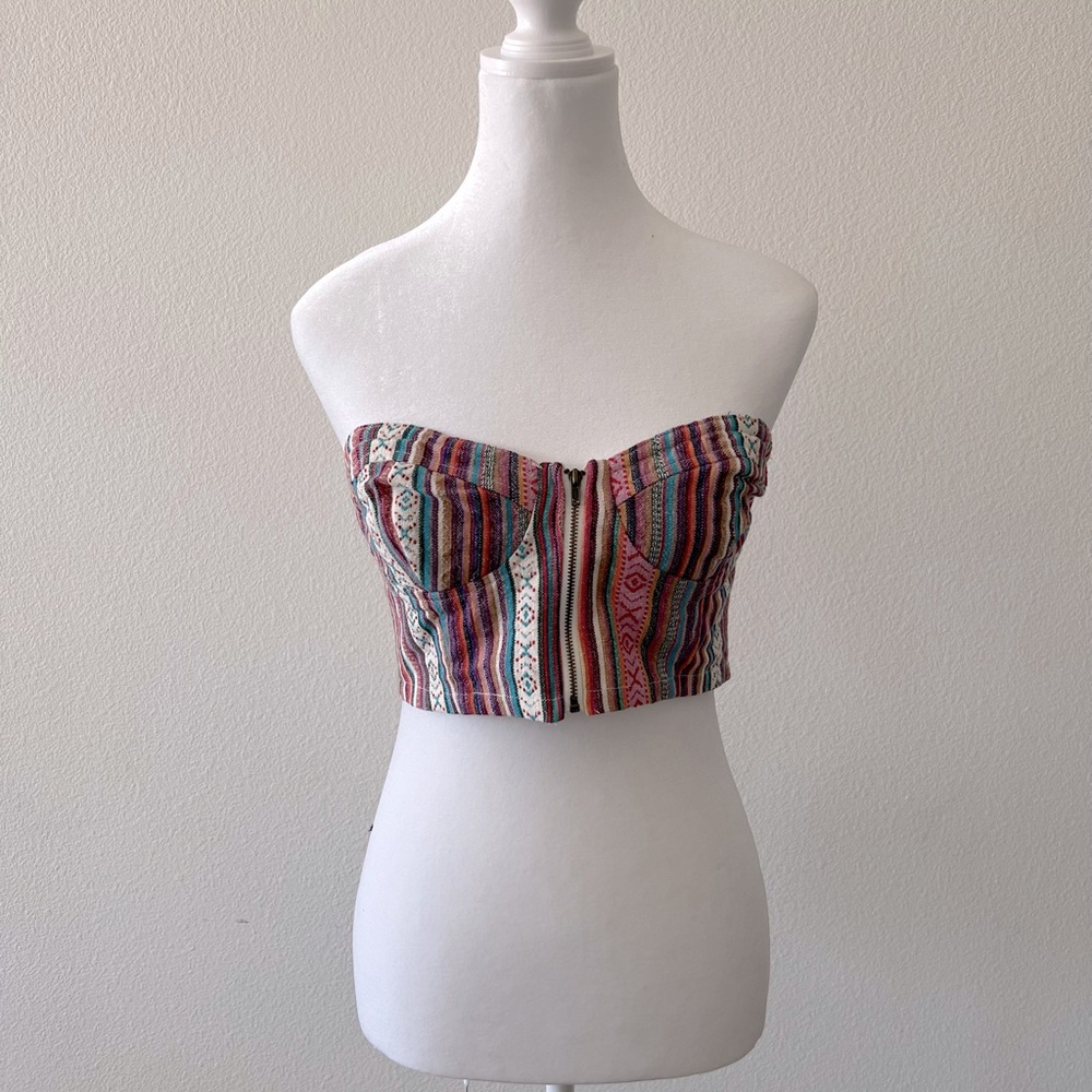 Coachella-style, pink crop top, strapless